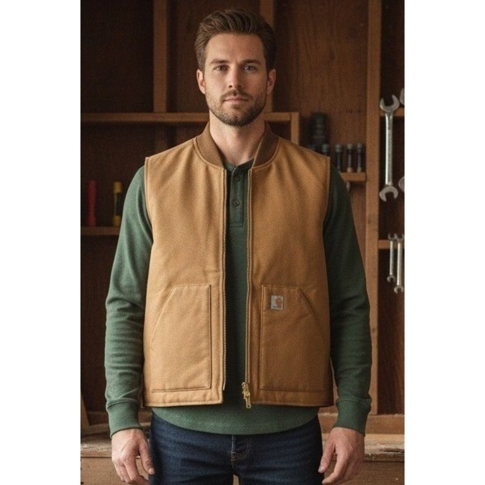 Carhartt Firm Duck Insulated Rib Collar Vest Mens 2XL Relaxed Fit Brown OV0001-M